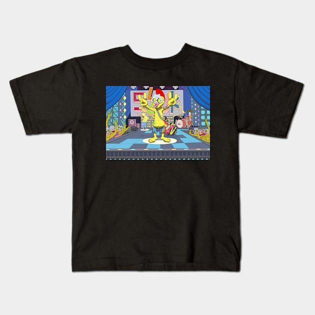 Dope Slluks character rock band on stage illustration Kids T-Shirt by slluks_shop